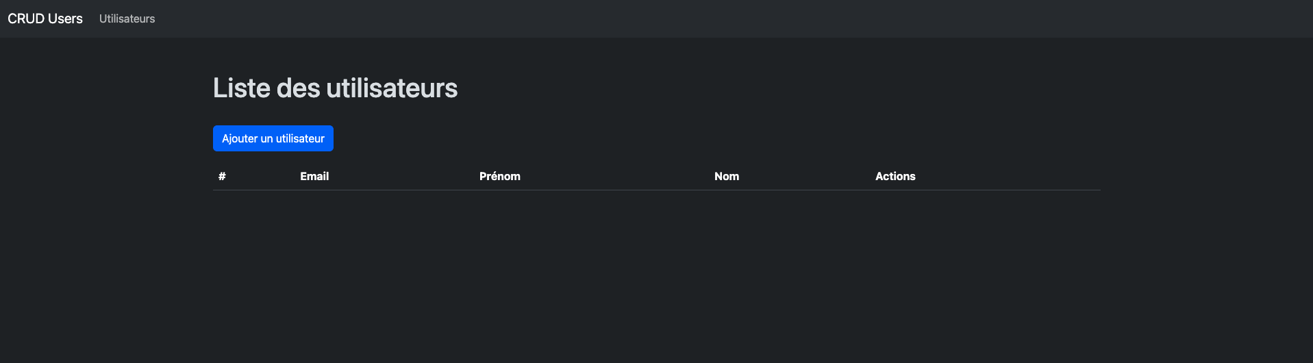 Page vide de la liste des utilisateurs